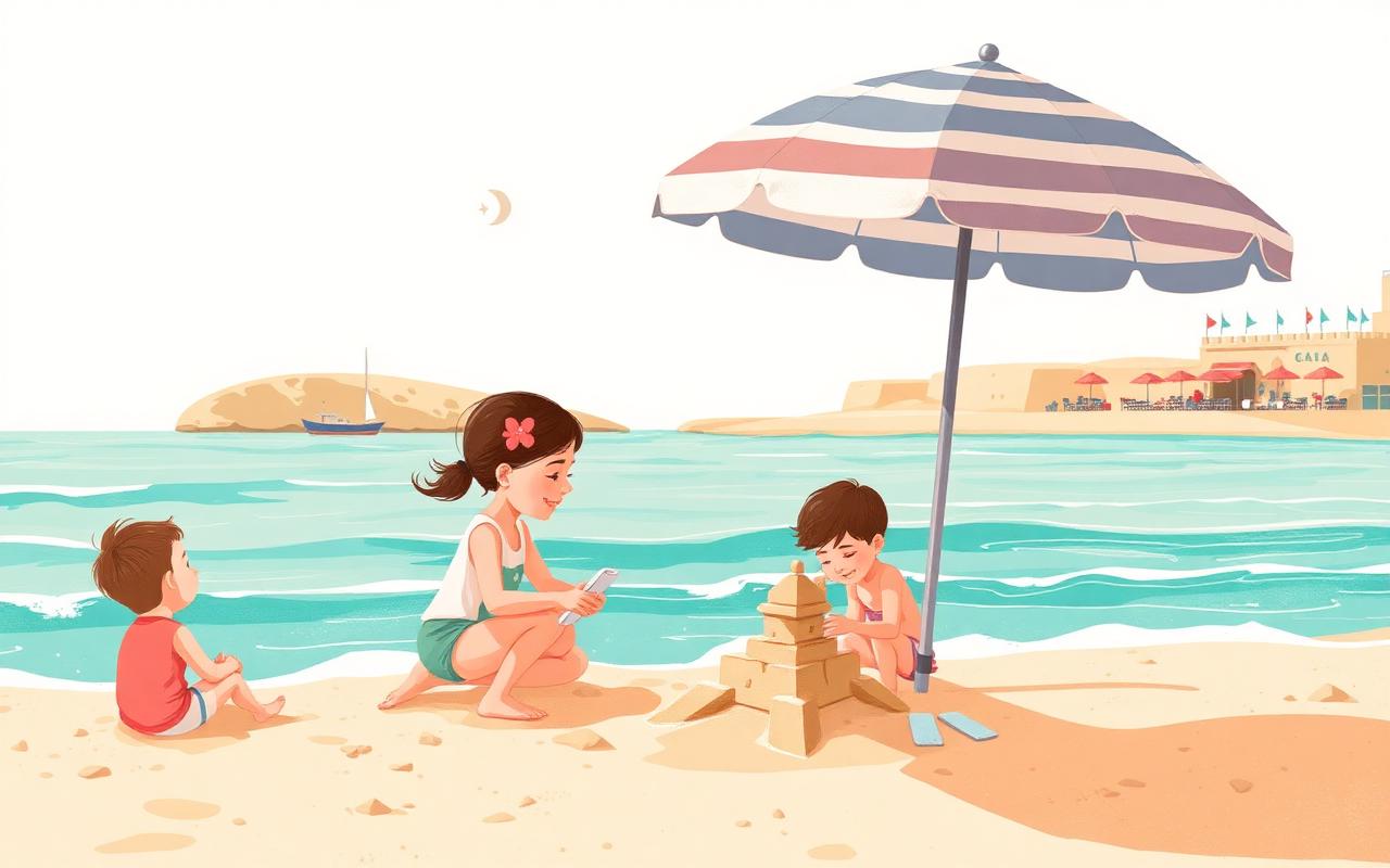 Calm shallow Mediterranean beach near Limassol with golden sand