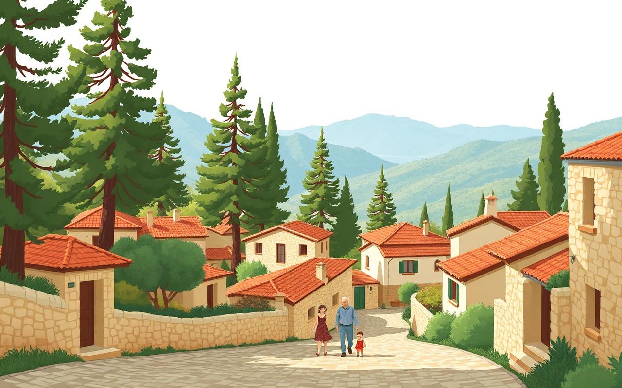 Stone-paved village square in the Troodos mountains near Limassol