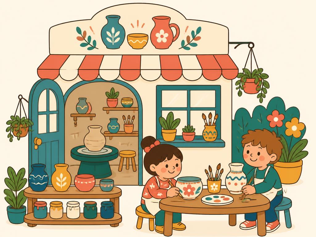 Example basic listing illustration: a cartoon children's pottery and painting studio