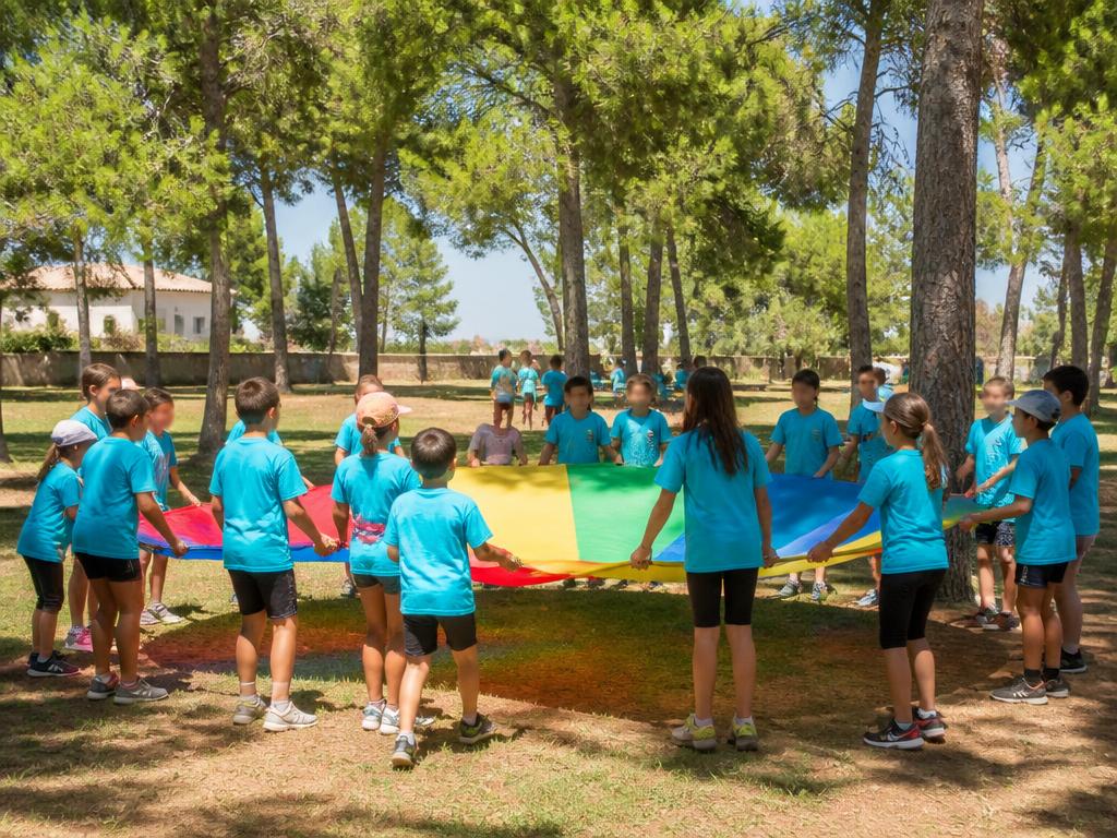 Example Partner listing: a real photo of children in matching t-shirts at an outdoor summer camp session